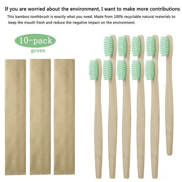 POINTERTECK Biodegradable Reusable Bamboo Toothbrushes Bamboo Toothbrush made from Natural wooden and Eco-Friendly BPA Free Bristles 10 pack