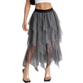 thumbnail image 3 of Womens Irregular Mesh Tulle Skirt High Waist Versatile Slimming Layered Tutu Skirt Gray L, 3 of 8
