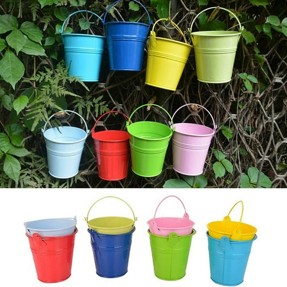 Pawsdot 20Pcs Small Iron Buckets with Handle Assorted Colors for Hanging Wall Decoration