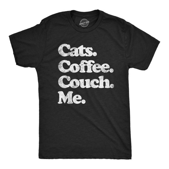 Mens Cats Coffee Couch Me T Shirt Funny Saying Cool Graphic Tee Fun Top for Guys (Heather Black) - L