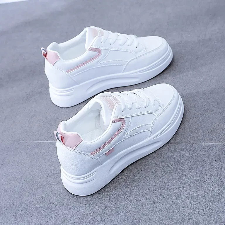 Ladies Casual Sneakers, Thick Lace-up White Shoes, Skate Shoes, 6cm Height - Walmart.com