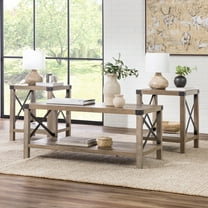 Walker Edison 3-Piece Rustic Wood & Metal Coffee Table Set - Grey Wash