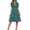 thumbnail image 1 of VISgogo Vestido con escote en V profundo para mujer, estampado floral, manga corta, con botones, de una pieza, azul/verde VISgogo  moda, 1 of 8
