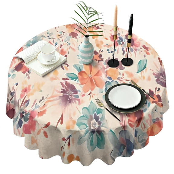 Pioneer Flower Floral Print Pattern Round Tablecloth 60"x60",Wrinkle Wipeable Table Cloth for Kitchen Dining Room Picnic Patio Party