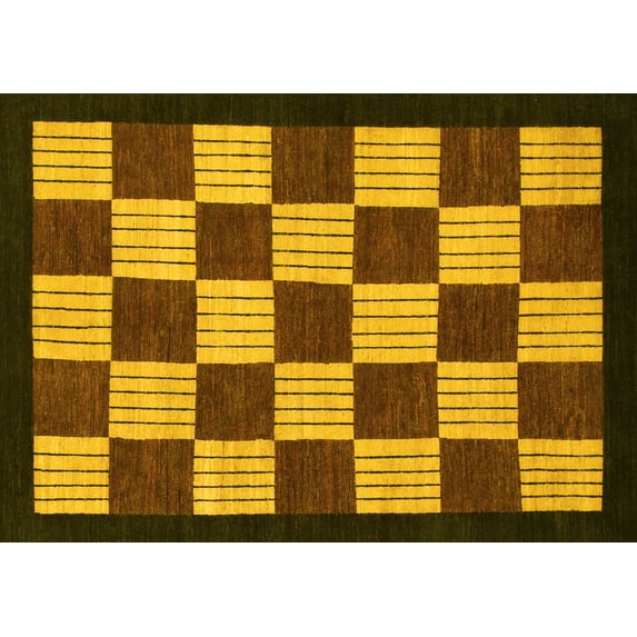 Ahgly Company Machine Washable Indoor Rectangle Checkered Yellow Modern Area Rugs, 4' x 6'
