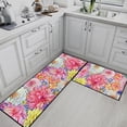 thumbnail image 2 of Pink Floral Kitchen Rugs and Mats Non Skid Washable Set of 2, Peony Chrysanthemum Kitchen Floor Mats, Botanical Blossom Kitchen Runner Rug, Watercolor Kitchen Decor, 2 of 6