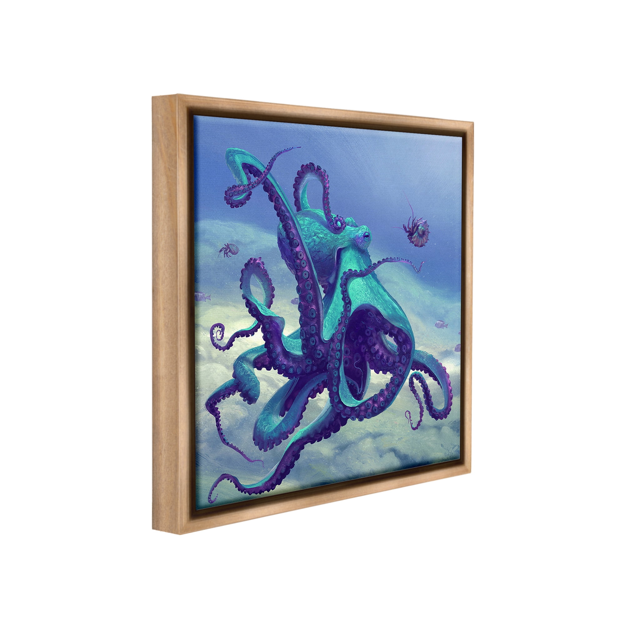 Stupell Industries Vivid Underwater Octopus Animals & Insects Painting Brown Floater Framed Canvas Art Print Wall Art, 18 x 18