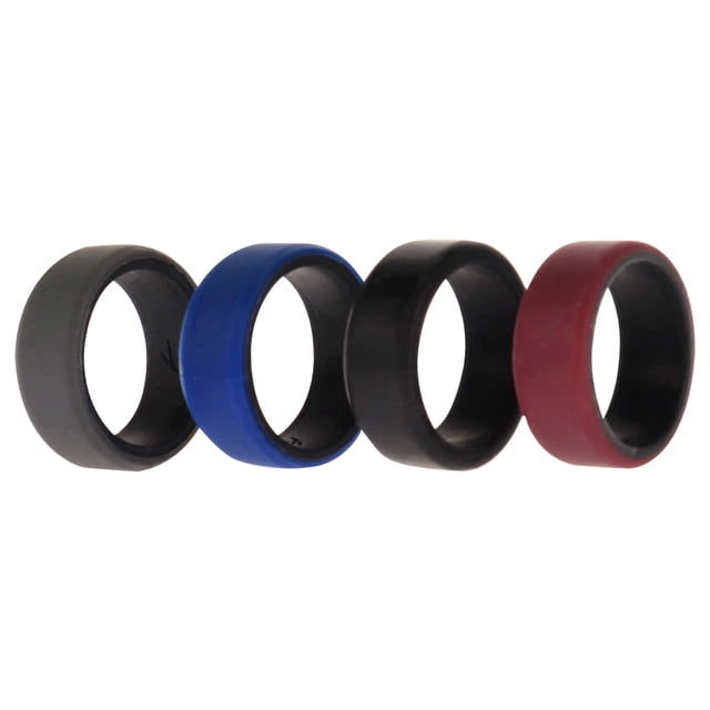 Juego de anillos de boda de silicona de 2 capas biselados de 8 mm - Burdeos por ROQ para hombres - Anillo de 4 x 7 mm