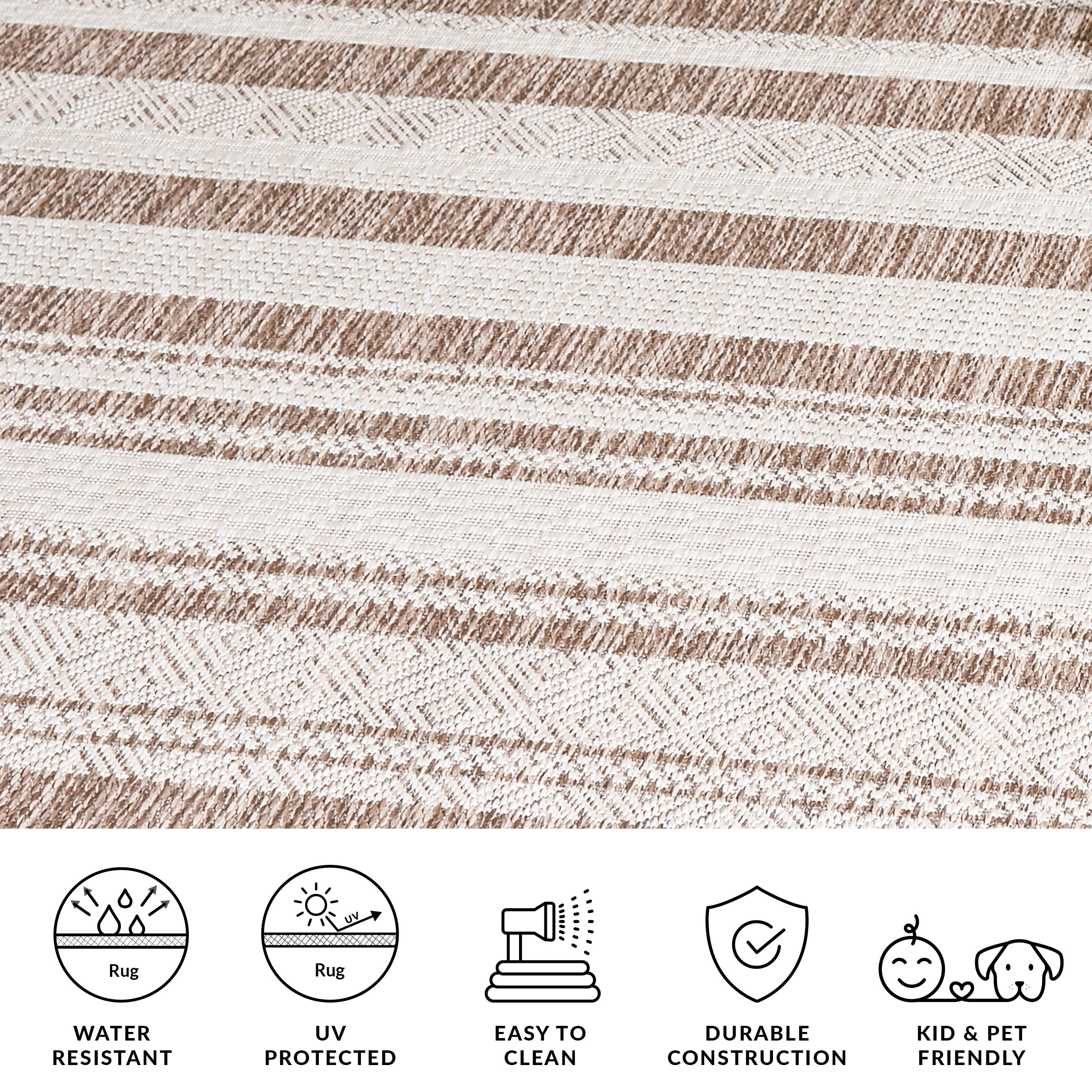Safavieh Beach House Merrilyn Striped Indoor/Outdoor Area Rug, Brown/Ivory, 6'7" x 6'7" Square