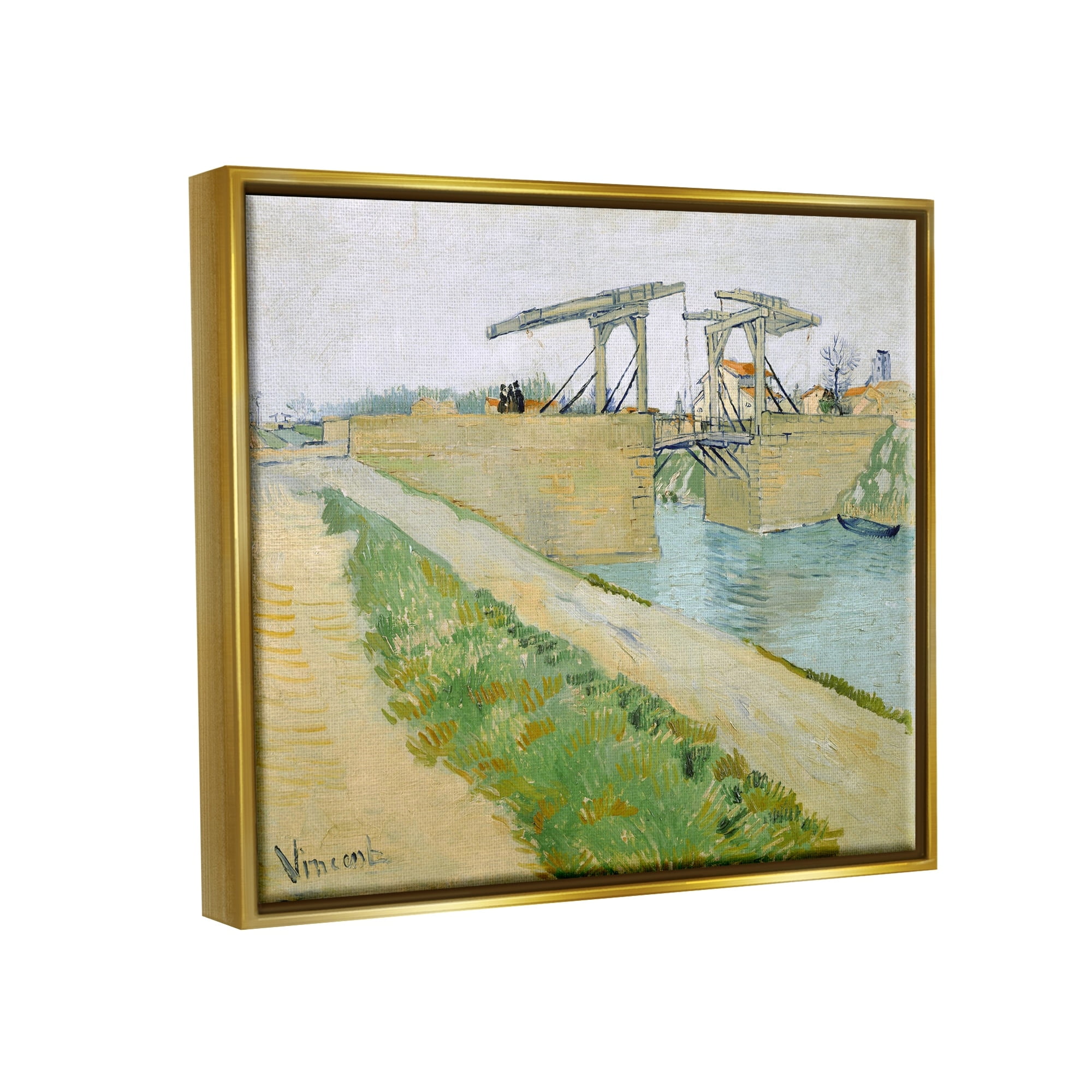 Stupell Industries De Brug Van Langlois Vincent van Gogh Bridge Painting Painting Metallic Gold Floating Framed Canvas Print Wall Art, Design by one1000paintings