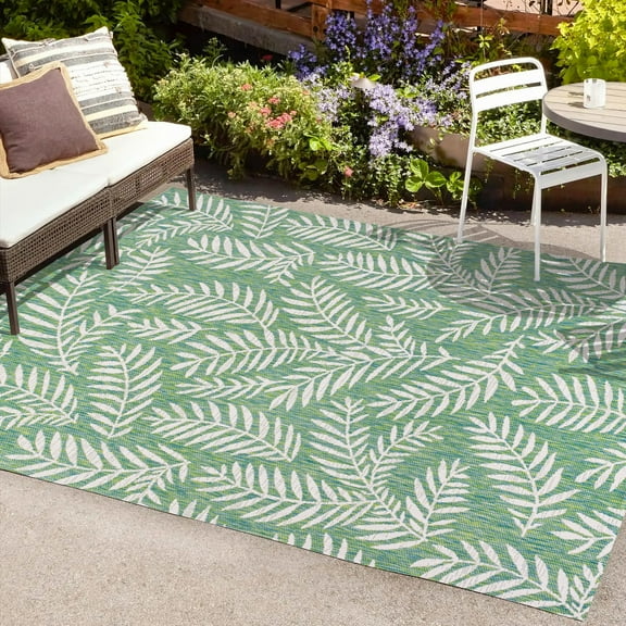 JONATHAN Y SANTA MONICA 5 x 8 Area Rug, Nevis Palm Frond - Cream/Green, SMB119G-5
