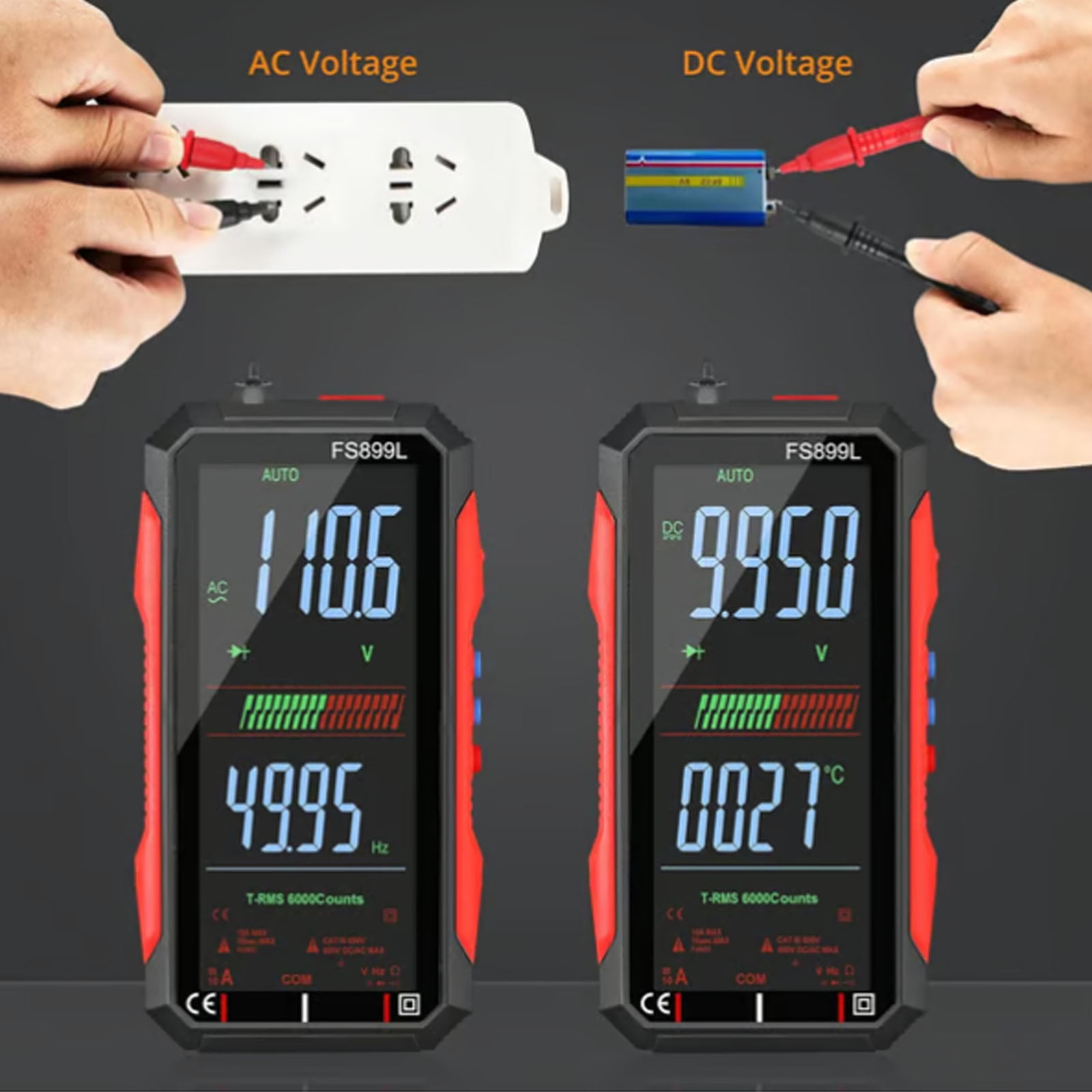 True RMS 6000-Count Digital Voltmeter, FS899L Digital Multimeter USB Rechargeable with Color Screen, Smart Auto-Ranging Electrical Tester for Home, Industrial & Car Electrical Testing