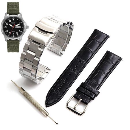 Steel Bracelet & Leather Replacement Watch Band E101-S006597 Citizen BM8180-03E