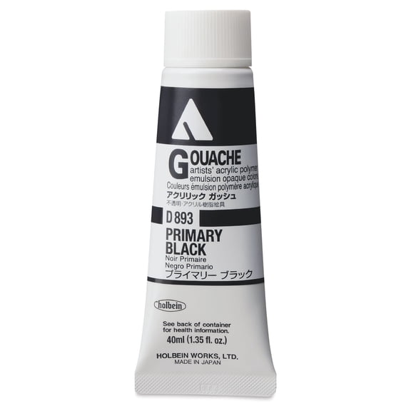 Holbein Acrylic Gouache – Primary Black, 40 ml tube