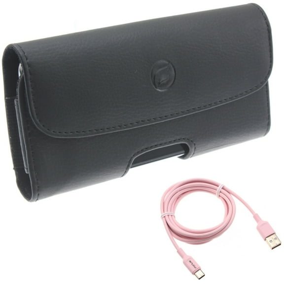 6ft USB-C Cable w Case Belt Clip for Samsung Galaxy S20 Fan Edition - Pink Charger Cord Power Wire, Leather Holster Cover Loops fits Galaxy S20 FE (Fan Edition)