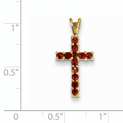 14K Yellow Gold Garnet Cross Pendant 