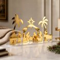 thumbnail image 4 of Lilixerw Gold Nativity Scene Figurine, Acrylic Mirror Tabletop Decor with Palm Trees on Clear Base, Religious Holiday for Christmas Mantel Home Decorations, 4 of 7