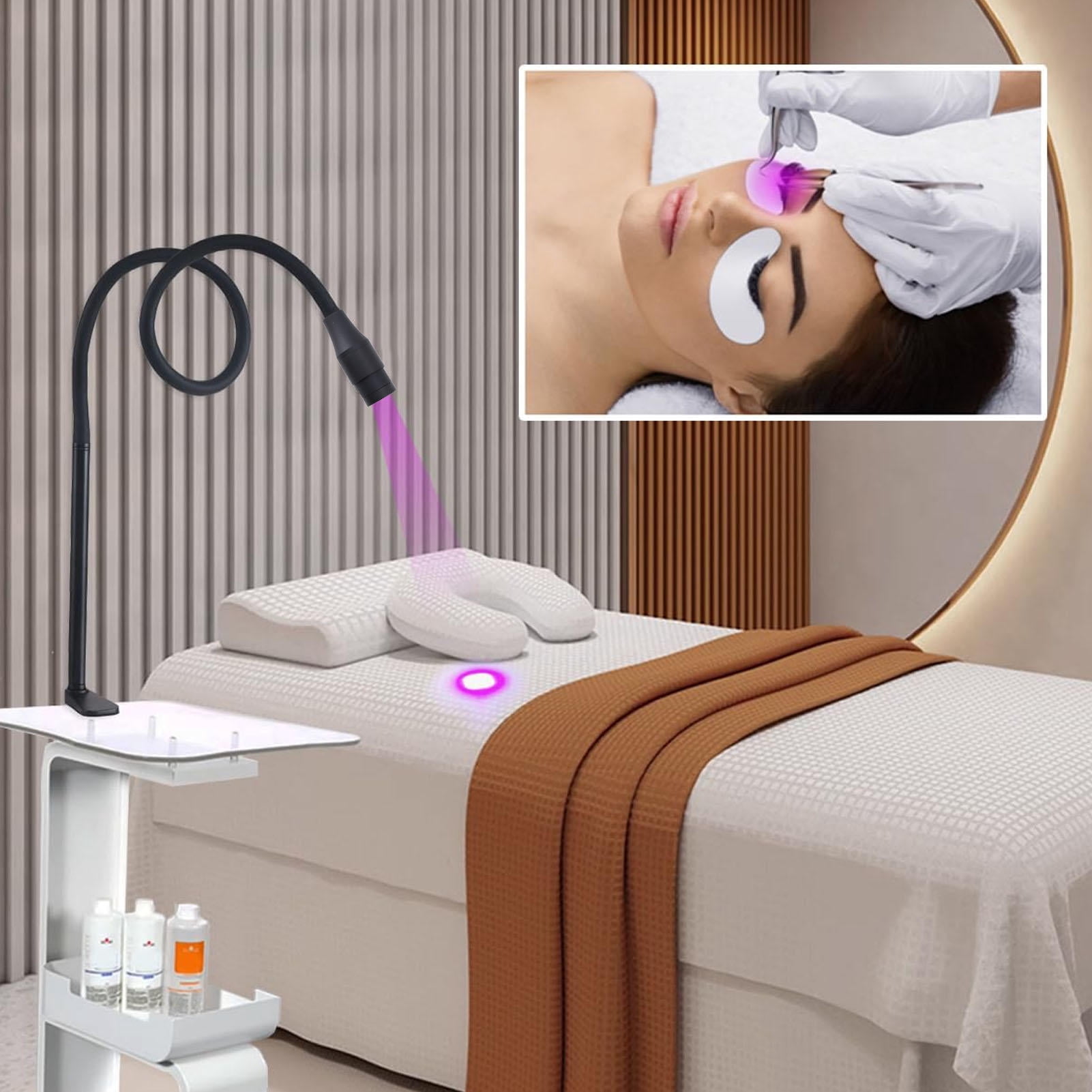 Yajisi 5W UV LED Lash Extension Light, Gooseneck Lamp with Foot Pedal & Table Clamp for Eyelash & Nail Gel Curing (42x24x6cm)