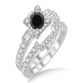 thumbnail image 1 of 1.5 Carat Black Diamond Vintage floral Bridal Set Engagement Ring on 10k White Gold, 1 of 2