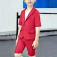 thumbnail image 5 of Loopsun Boys Girls Short Sleeve Lapel Solid Blazer and Shorts Elastic Waist Outfit Red, 5-6 Years, 5 of 5