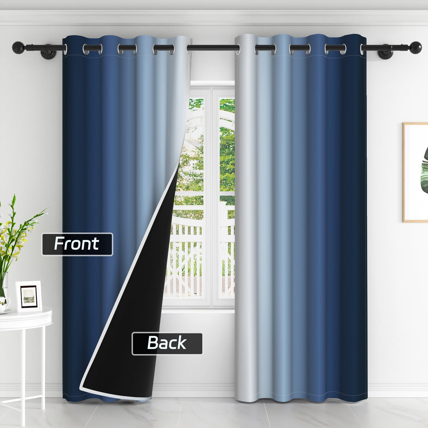 LFEEY Navy Blue and Greyish White Ombre Curtains, Room Light Blocking Curtains , 42x63inch, 2 Panel