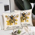 thumbnail image 4 of Summer Bee Pillow Covers 18x18 Inch Bee Happy Throw Pillow Covers Farmhouse Sunflowers Honey Bee Decorative Pillowcase Linen Cushion Cover for Home Couch Sofa Patio Bedroom Livingroom Set of 2, 4 of 5
