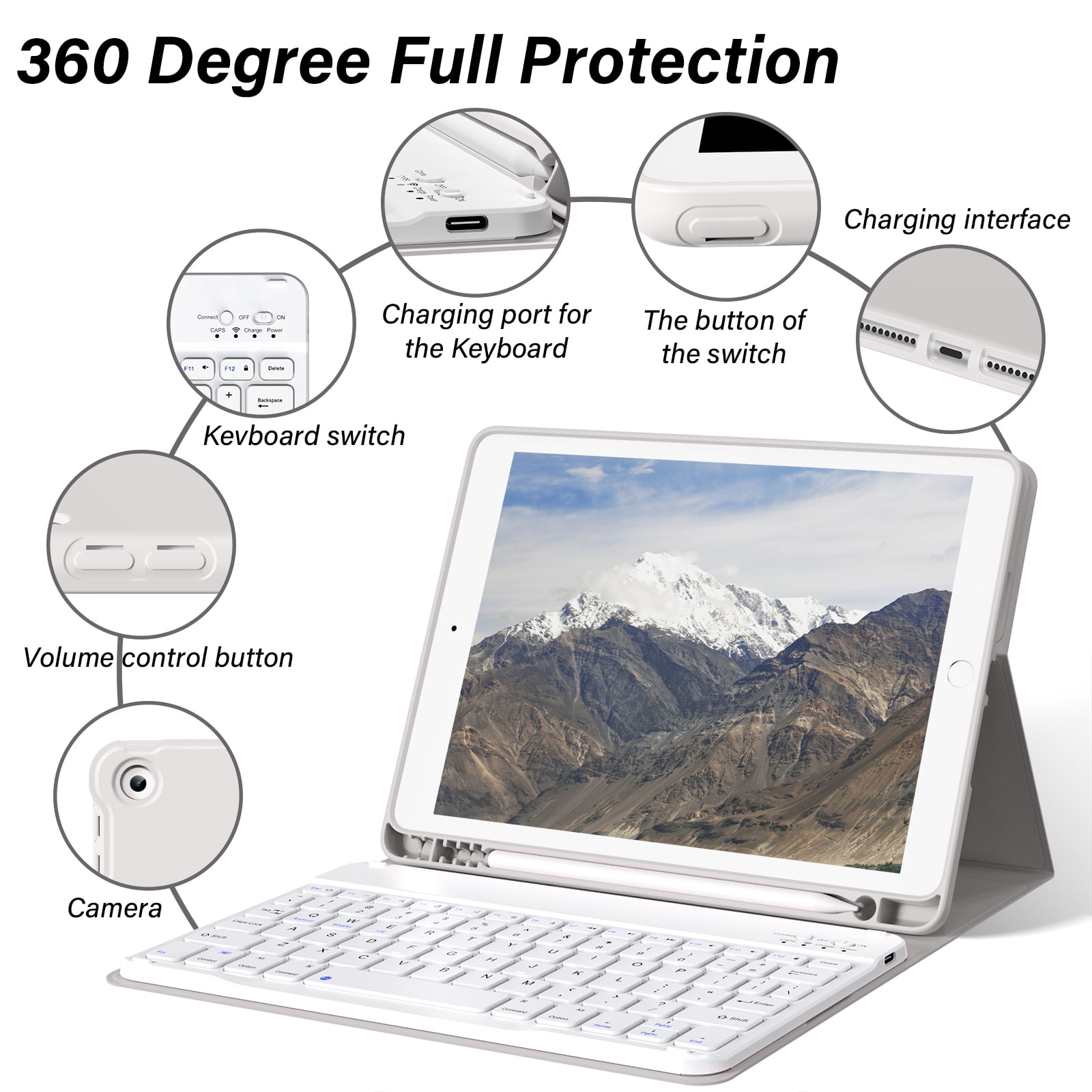 KenKe Keyboard Case for iPad 9th Generation 2021/8th Gen 2020/7th Gen 2019 10.2 Inch, Detachable Wireless Bluetooth Keyboard, Stand Folio Keyboard Cover with Pencil Holder, Auto Sleep/Wake, Gray