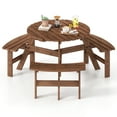 thumbnail image 2 of Costway 6-Person Round Picnic Table Set with 3 Built-in Benches 2" Umbrella Hole, Brown, 2 of 10
