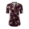 thumbnail image 3 of Camisas de verano para mujer, camisetas de manga corta con cuello en V para mujer con botones y estampado de flores OAVQHLG3B Store  lin121212, 3 of 3