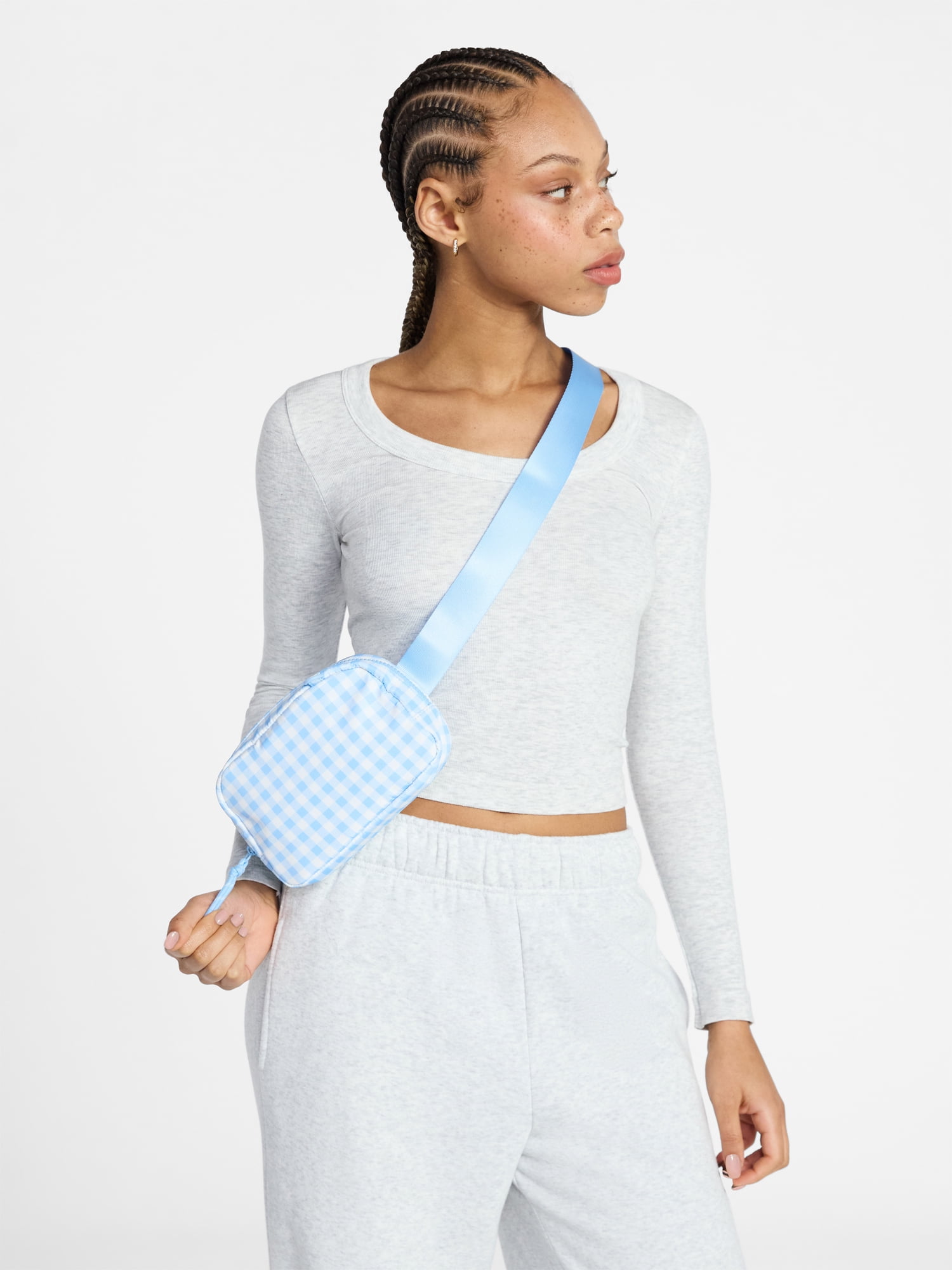 No Boundaries Women's Hands Free Fanny Pack, Sky Gingham