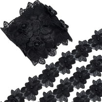 2 Yard 3D Polyester Flower Lace Edge Trim Ribbon Pearl Beads Edging Trimmings Embroidered Applique Fabric Vintage Sewing Craft for Wedding Dress Embellishment DIY Dress Decor(Black) 1bag