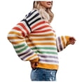 thumbnail image 5 of Fesfesfes Women Sweaters Rainbow Striped Round-necked Long-sleeved Knitted Pullover Sale Tops on Clearance, 5 of 9