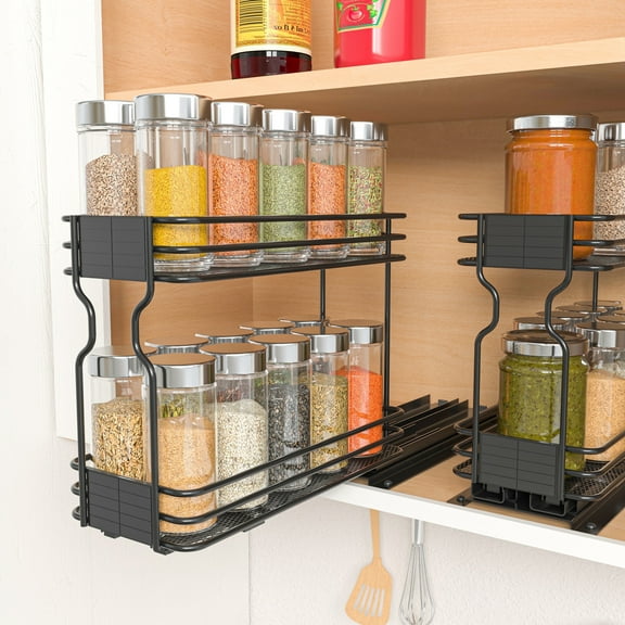 SpaceAid Pull Out Spice Rack Organizer for Cabinet with Labels, 4.5" W x10.75 D x8.5 H, 1 Drawer 2-Tier