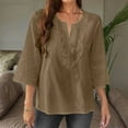 thumbnail image 2 of Summer Akafmk 3/4 Sleeve Shirts for Women,Summer Womens Cotton Linen Top,Solid Color Lace Loose V-neck Shirt Top, 2 of 5
