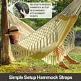 thumbnail image 3 of Brazilian Double Hammock with Tree Straps,Extra Large 94x63IN,2 Persons Hammock for Backyard Patio Outdoor Indoor,450lbs Weight Capacity,Soft Woven Cotton Fabric - Natrual White with Tassels, 3 of 10