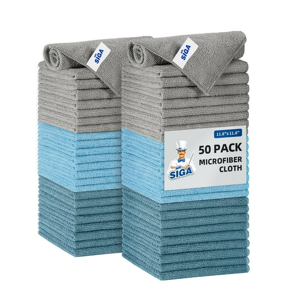 MR.Siga Microfiber Cleaning Cloth, Streak Free Cleaning Rags,All-Purpose Cleaning Towels, 50 Pack, Size 11.8"x 11.8"