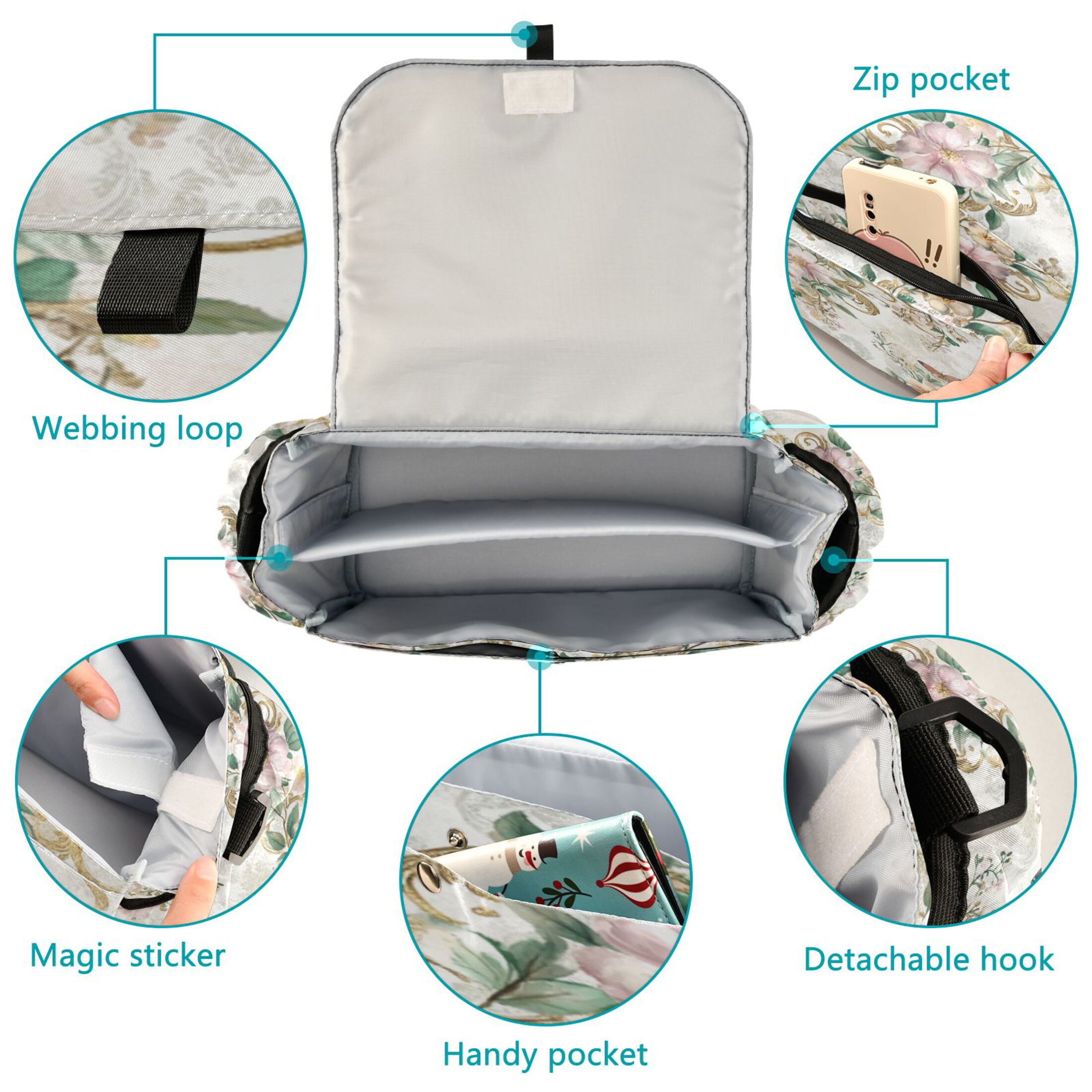 DIXRUYEE Stroller Organizer Soft Blossom Elegance Printed
