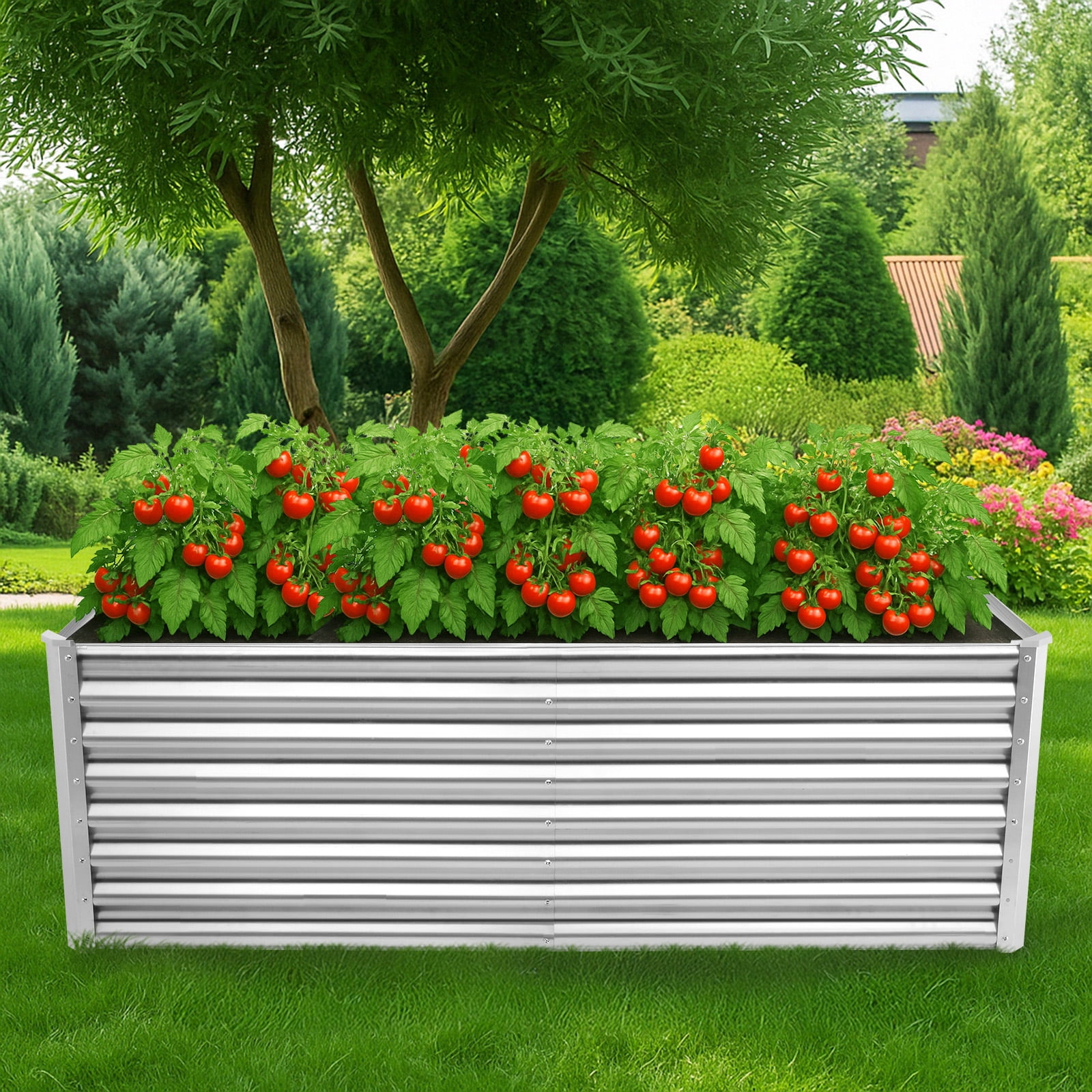 Zimtown Silver Metal Garden Bed, 6x3x2 Foot Large Raised Planter with Heavy Duty Steel Construction