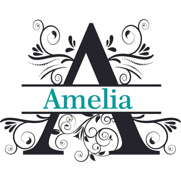 Fancy Letter Text Split Design Customized Wall Decal - Custom Vinyl Wall Art - Personalized Name - Baby Girls Boys Kids Bedroom Wall Decal Room Decor Wall Stickers Decoration Size (15x30 inch)