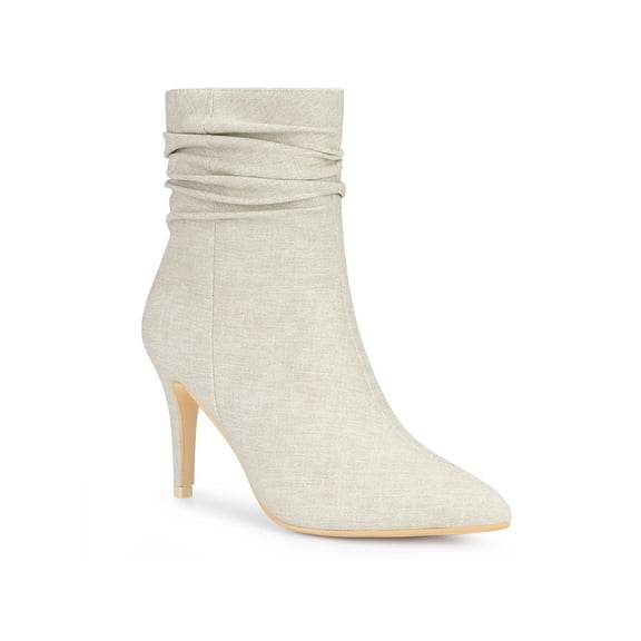 BLISSFUL STEP Pointed Toe Slouched Stiletto Heels Ankle Boots for Women
