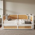 thumbnail image 2 of Tcbosik Rattan Daybed with Trundle, Twin Size Sofa Bed for Bedroom, Living Room, Guest Room, Wood Bed Frame, Space Saving, No Box Spring Needed, Antique White, 2 of 7