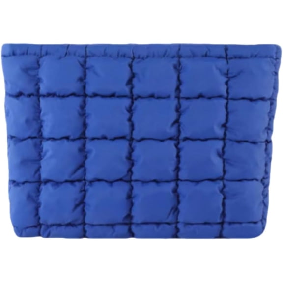 Soft Checkered Quilted Puffy Makeup Bag for Women, Aesthetic Puffer Cosmetic Bag Pouch for Purse (Hot Pink)
