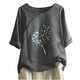 thumbnail image 1 of Blusas de Manga Corta para las Mujeres Impresas Cuello Redondo Camiseta Casual, Blusa de Algodón de Imitación para las Mujeres, 1 of 4