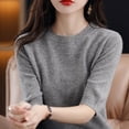 thumbnail image 5 of AherBiu Short Sleeve Sweater Tops for Women Crewneck Basic Knitwear Top Casual Blouse Solid Color, 5 of 5