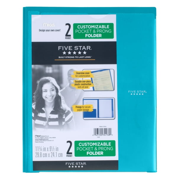 Five Star Clearview Pocket & Prong Folder, Teal