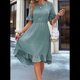 thumbnail image 4 of Vestidos de Mujer de Corta, Cintura Alta, Cuello Redondo, Liso, con Volantes, Gris y Azul, Talla S, 4 of 8