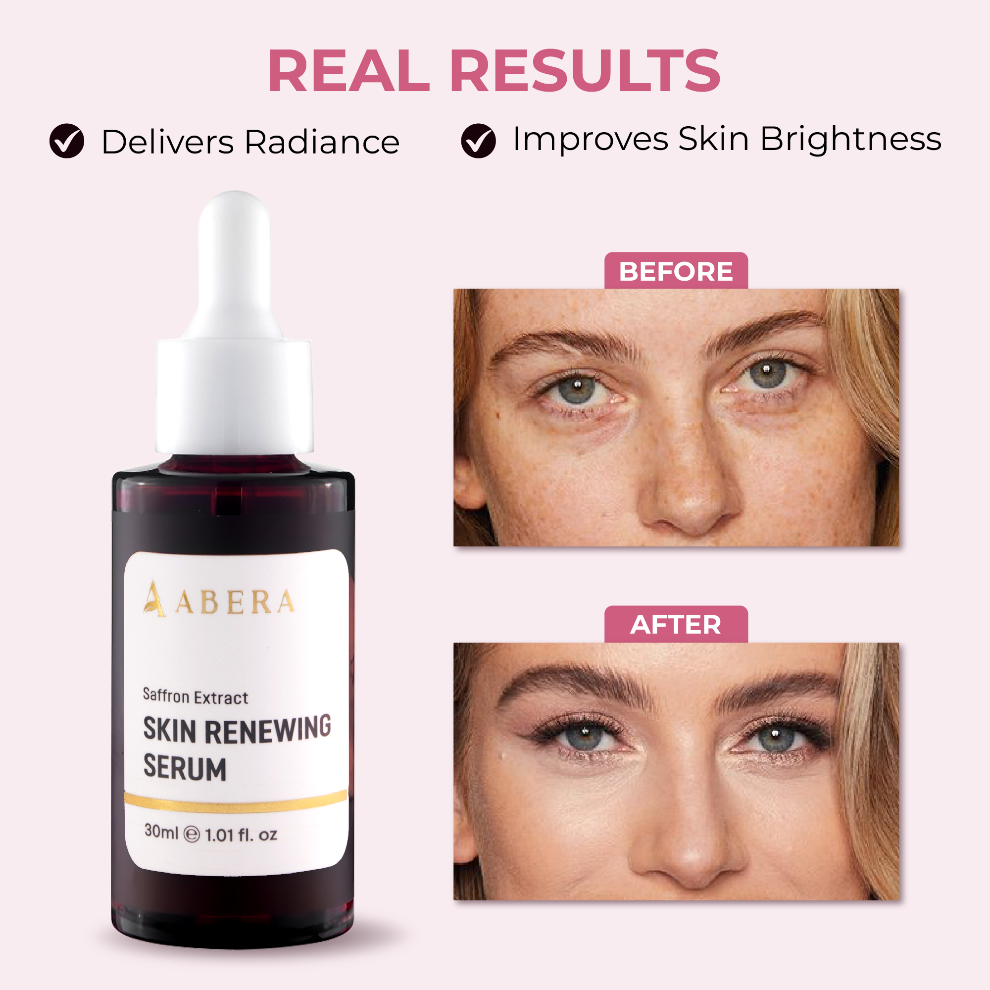 Abera Saffron Brightening Serum for Dark Spots, Uneven Tone & Hydration, 1.01 fl oz