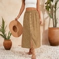 thumbnail image 4 of HOXZODT Women’s Floral Midi Skirt High Waist Button Front Summer Casual Skirts for Women, Earthy Yellow, L, 4 of 5