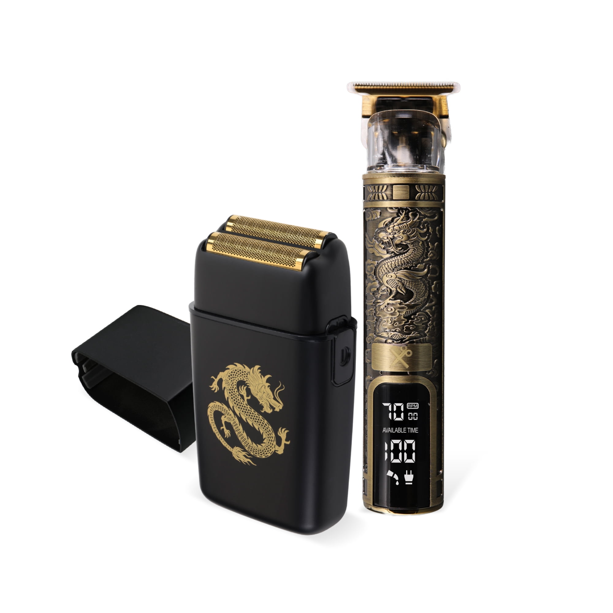 Cutting Edge Men's Rechargeable T-Blade Trimmer and Kyoto Dual Foil Shaver, 2-Piece Grooming Bundle, Black and Gold