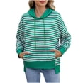thumbnail image 3 of Women's Long Sleeve Hooded Striped Pullover Sweatshirt Tops Casual Loose Fit Soft Daily Wear Streetwear Loungewear Fashion Essential Gift for Ladies | Sopatenor,Green XL, 3 of 9